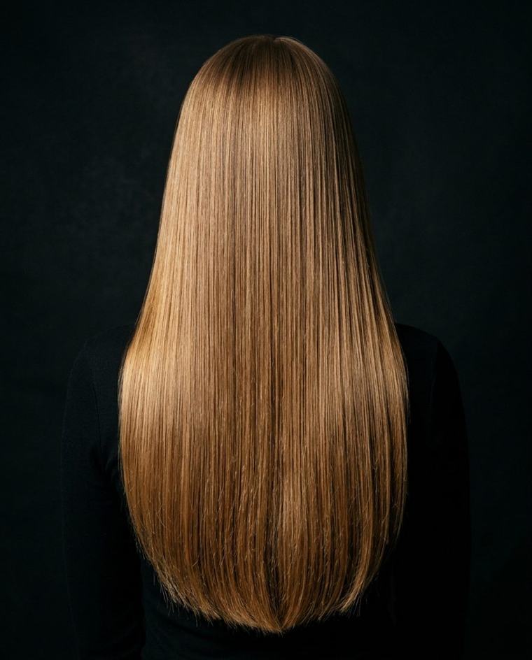 Cabello castaño claro dorado, brillante